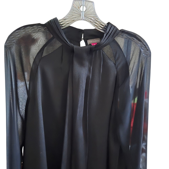 Vince Camuto Black Sheer Sleeve Mock Neck Long Sleeve Blouse Top Women's M - Picture 3 of 9